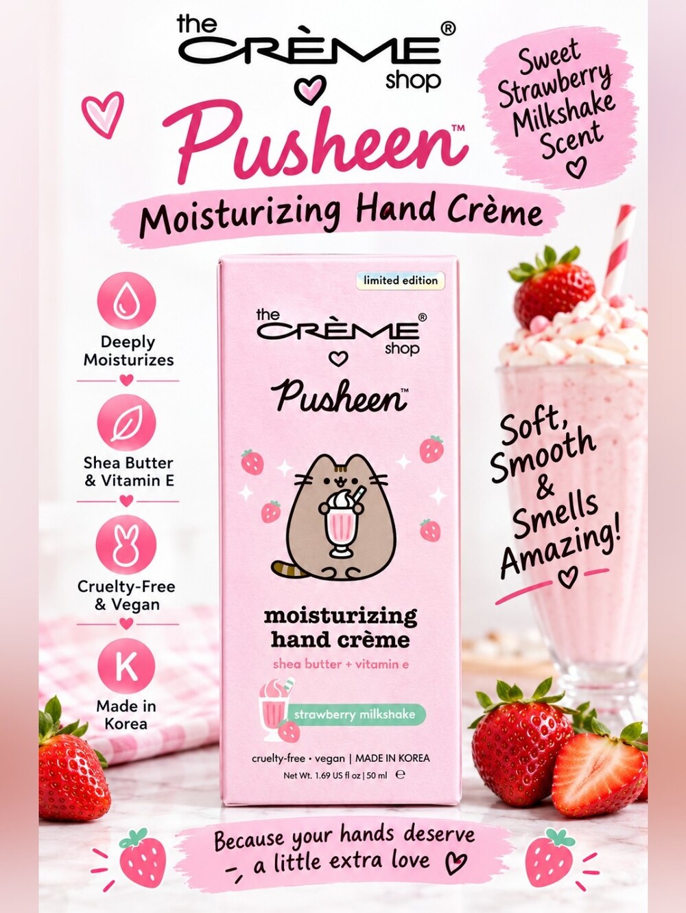 The Crème Shop Pusheen Moisturizing Hand Crème - Pink (Strawberry Milkshake)